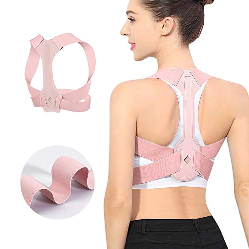 WNIEYO Updated Posture Corrector for Men and Women,Adjustable Upper Back Brace for Clavicle Support and Providing Pain Relief from Neck Shoulder Upright Straightener Comfortable (Pink) (M 31-36 Inch)