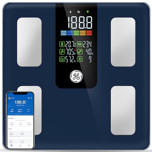 GE Scale for Body Weight Smart: Digital Bathroom Body Fat Scales for BMI Muscle Bluetooth Body Composition Monitor 11.8' Large Platform Accurate Weighing Machine Health Analyzer with App 500lbs