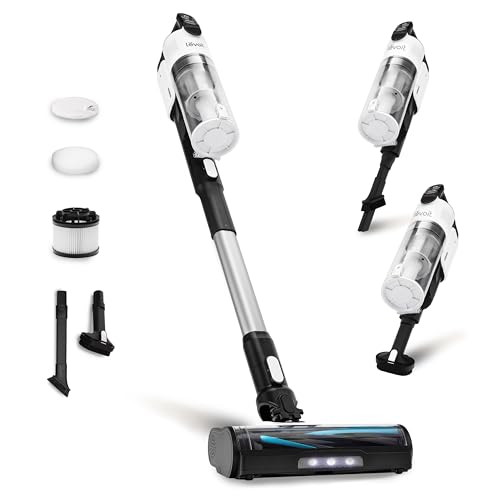 LEVOIT Cordless Vacuum Cleaner, Stick Vac with Tangle-Resistant Design, Up to 50 Minutes, Powerful Suction, Rechargeable, Lightweight, and Versatile for Carpet, Hard Floor, Pet Hair, Black & White