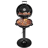 Electric BBQ Grill Techwood 15-Serving Indoor/Outdoor Electric Grill for Indoor & Outdoor Use, Double Layer Design, Portable Removable Stand Grill, 1600W (Stand Black BBQ Grills)
