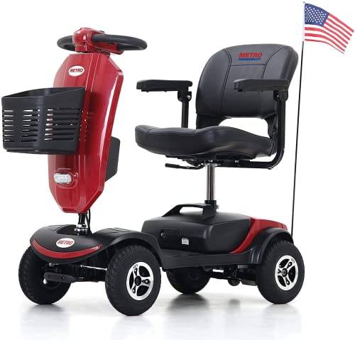 Electric Mobility Scooter for Adults Wheelchair Device for Travel, Elderly (with Light & Cup Holders & USB Charging Port-Red)