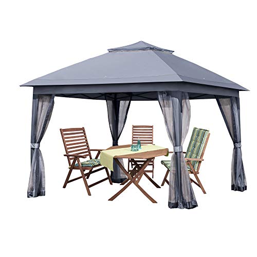 Pamapic 11x11 Outdoor Pop up Gazebo for Patios Canopy for Shade and Rain with Mosquito Netting, Waterproof Soft Top Metal Frame Gazebo for Lawn, Garden, Backyard and Deck (Gray)