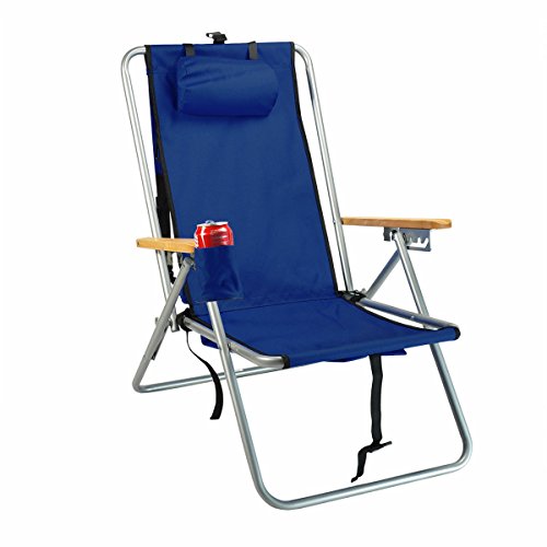 Rio Beach Original 4-Position Steel Backpack Chair with Pillow, Hands-Free Beach Chair Backpack for Adults, Navy