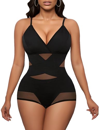 Avidlove Woman Shapewear Body Suits Plus Size Bodysuit Tummy Control Shapewear Body Shaper(Black,Medium)