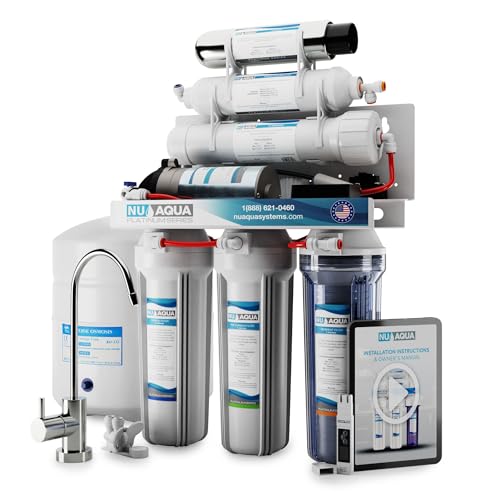 NU Aqua 6-Stage UV Under Sink Reverse Osmosis Water Filter System - Booster Pump - 100 GPD RO Filtration w/Faucet & Tank - UV - 100GPD Undersink - Home & Kitchen Drinking Purifier