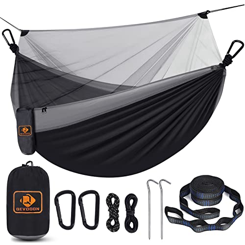 Camping Hammock with Net,Travel Portable Lightweight Hammocks with Tree Straps and Solid D-Shape Carabiners,Parachute Nylon Hammock for Outsides Backpacking Beach Backyard Patio Hiking