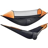 G4Free Large Camping Hammock with Mosquito Net 2 Person Pop-up Parachute Lightweight Hanging Hammocks Tree Straps Swing Hammock Bed for Outdoor Backpacking Backyard Hiking