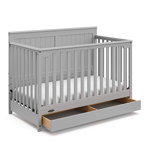 Graco Hadley 5-in-1 Convertible Crib with Drawer (Pebble Gray) – GREENGUARD Gold Certified, Crib with Drawer Combo, Full-Size Nursery Storage Drawer, Converts to Toddler Bed, Daybed