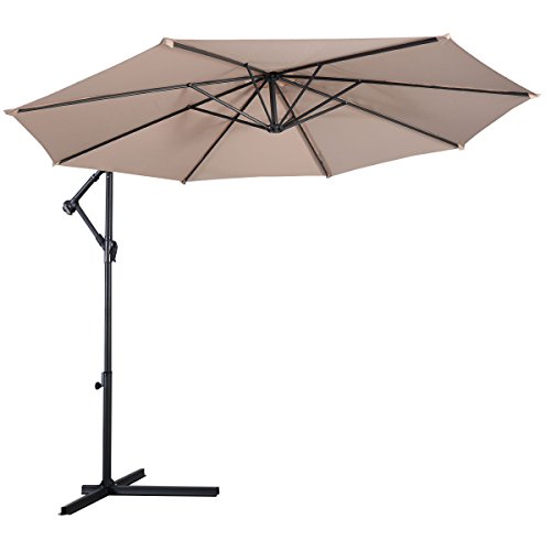 Tangkula Patio Umbrella, 10 ft Outdoor Offset Hanging Umbrella with Crank and Cross Base, 8 Steel Rips, Sturdy Frame and Adjustable Umbrellas for Garden Poolside Deck Market (Beige)