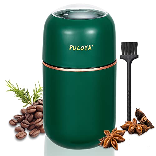 PULOYA Coffee Grinder Electric for Beans, Spices, Herbs and Nuts, Stainless Steel Blades, 2.7oz, Green