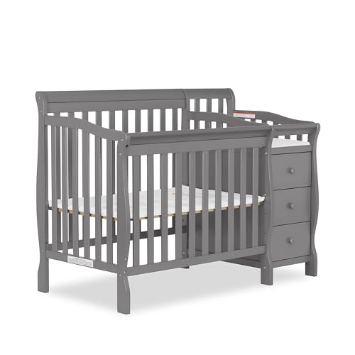 Biokleen Dream On Me Jayden 4-in-1 Mini Convertible Crib And Changer in Storm Grey, Greenguard Gold Certified, Non-Toxic Finish, New Zealand Pinewood, 1' Mattress Pad