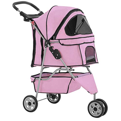 BestPet 3 Wheels Pet Stroller Dog Cat Cage Jogger Stroller for Medium Small Dogs Cats Travel Folding Carrier Waterproof Puppy Stroller with Cup Holder & Removable Liner,Pink