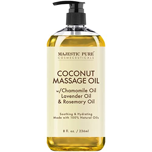 MAJESTIC PURE Coconut Massage Oil - Ultra-Glide Formula with Soothing Aroma - Therapeutic Massage, Made with Natural Oils - All Skin Types, Men & Women - 8 fl oz