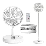 Primevolve 10 inch Oscillating Fan with Remote, Battery Operated Fan Adjustable Height, USB Rechargeable- 4 Speeds, 8H Timer Setting for Bedroom Home Office Outdoor Camping Tent Travel, White