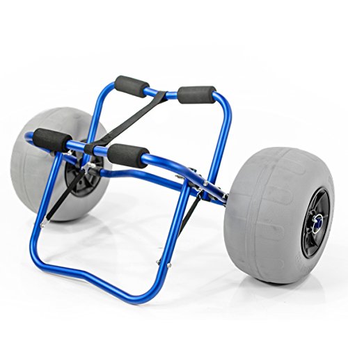 Kayak Cart Carrier Dolly with Large Balloon Tires Heavy Duty Blue Frame + Pump & Strap