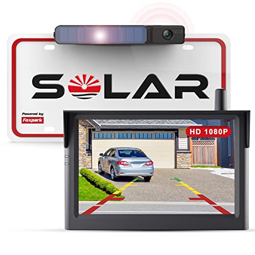 Solar Wireless Backup Camera for Car (1080P), 3 Mins DIY Installation, Foxpark Solar 3 Back Up Camera Systems Wireless 5 inch Car Monitor, IP69K 2 Channels Reverse Camera for Car, Truck, Van, RV (S3)