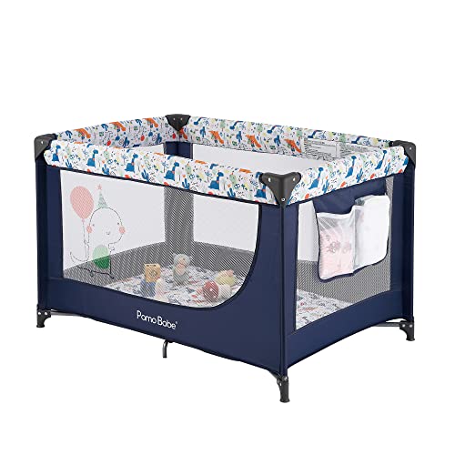 Pamo Babe Portable Crib Baby Playpen with Mattress and Carry Bag (Blue)