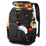 Cooler Backpack with 5 Ice Packs, 32 Cans Insulated Cooler Bag, AMBOR Large Capacity Lunch Backpack with Double Decks, Soft Lightweight Leakproof Cooler Backpack for Men Women Work/Hiking/Camping