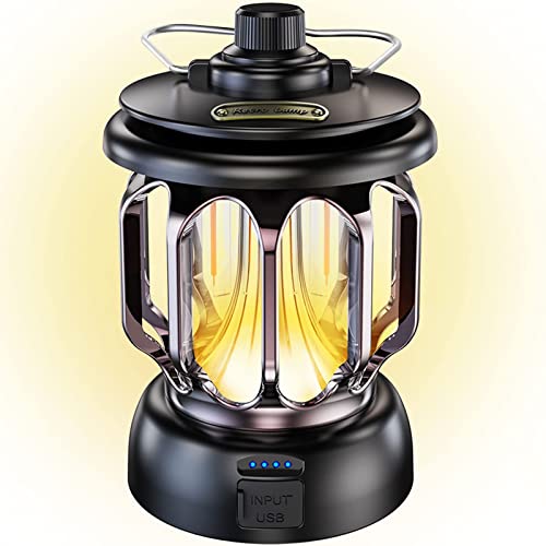 ARCLIGHT Retro Camping Lantern, Rechargeable LED Vintage Camp Lamp, Waterproof Battery Powered 3 Lighting Modes, Portable Dimmable Outdoor Hanging Tent Light for Yard / Terrace / Lawn / Fireplace