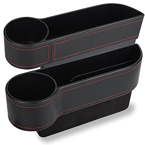 2 Pack Car Seat Gap Filler Organizer, Automotive Front Seat Storage with Cup Holder, Auto Console Side Extra Storage Boxes, Seat Side Storage - Passenger Side&Driver Side