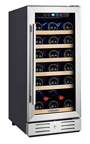 Kalamera Mini Fridge 15' Wine Cooler Refrigerator - 30 Bottle Wine Fridge with Stainless Steel Refrigerator& Double-Layer Tempered Glass Door and Temperature Memory Function Built-in or Freestanding