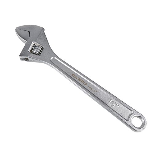 Olympia Tools Adjustable Wrench 15 Inches, Drop Forged, Chrome Plated And Fully Polished, Multiple Sizes