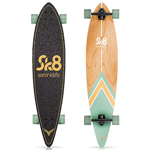 SereneLife Complete Standard Skateboard Mini Cruiser - 8 Ply Canadian & Bamboo Maple Deck Complete Flat Concave Skate Board W/ 7' Aluminum Trucks - For Kids, Teens, Adults - SereneLife SL7SBGR (Green)