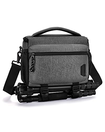 BAGSMART Camera Bag, Small Camera Case with Tripod Holder, Compact Camera Shoulder Bags for DSLR/SLR/Mirrorless Cameras, Waterproof Crossbody Camera Bag Women Men, Grey