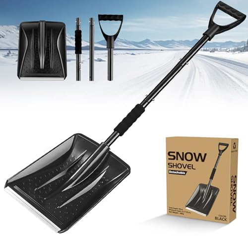 Snow Shovel with D-Grip Handle, 2024 New Upgrade Lightweight Aluminum Snow Shovel, Portable and Detachable Snow Shovel, Suitable for Garden, Camping, Car, Snowman Playing and Emergency