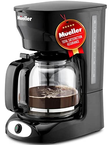 Mueller 12-Cup Drip Coffee Maker, Auto Keep Warm Function, Smart Anti-Drip System, with Permanent Filter and Borosilicate Glass Carafe, Clear Water Level Window Coffee Machine