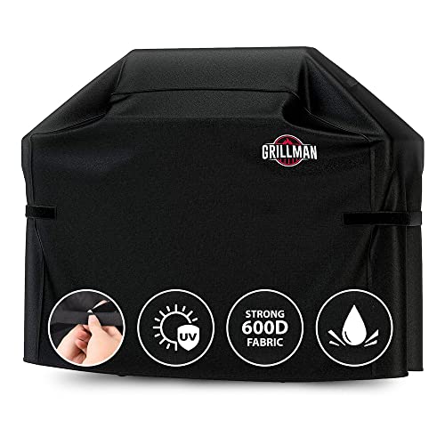 Grillman Premium BBQ Grill Cover, Heavy-Duty Gas Grill Cover for Weber Spirit, Weber Genesis, Char Broil etc. Rip-Proof & Waterproof (60' L x 28' W x 44' H, Black)
