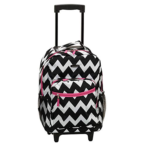 Rockland Double Handle Rolling Backpack, Pink Chevron, 17-Inch