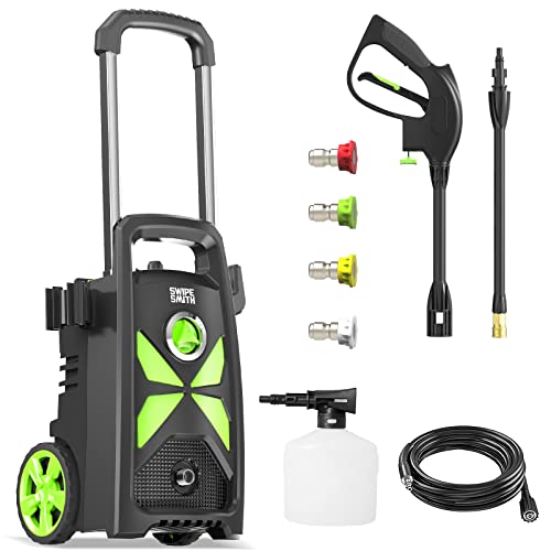 Electric Pressure Washer, SWIPESMITH 3000 Max PSI 2.4 GPM Power Washer with Telescopic Handle, Car Wash Machine with 4 Quick Connect Nozzles, Foam Cannon, for Cars, Patios, and Floor Cleaning