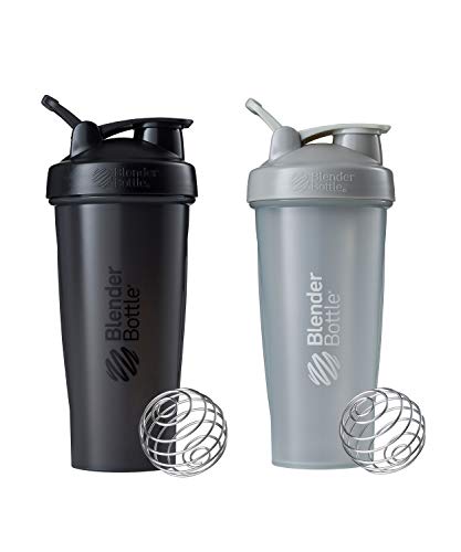 BlenderBottle Classic Shaker Bottle Perfect for Protein Shakes and Pre Workout, 28-Ounce (2 Pack), Grey and Black