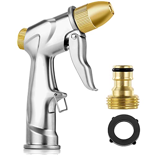 Doset Upgrade Garden Hose Nozzle, 100% Heavy Duty Metal Handheld Water Nozzle High Pressure Pistol Grip Sprayer in 4 Spraying Modes for Hand Watering Plants and Lawn, Car Washing, Patio and Pet