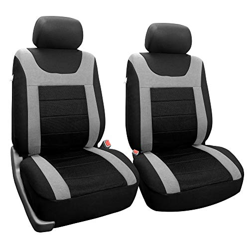 FH Group Car Seat Covers Front Set Cloth - Seat Covers for Low Back Car Seats with Removable Headrest, Universal Fit, Automotive Seat Cover, Airbag Compatible Car Seat Cover for SUV, Sedan, Van Gray