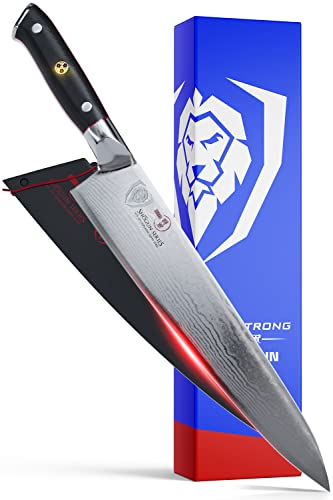 Dalstrong Chef Knife - 9.5 inch Blade - Shogun Series ELITE - Damascus - Japanese AUS-10V Super Steel - Black G10 Handle - Razor Sharp Kitchen Knife - Professional Full Tang Chef's Knife - Sheath