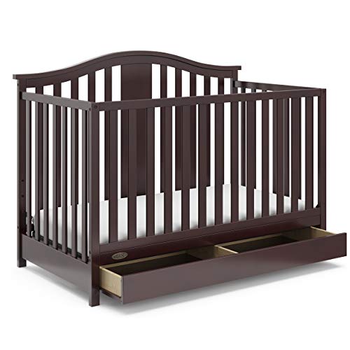 Graco Solano 5-in-1 Convertible Crib with Drawer (Espresso) – GREENGUARD Gold Certified, Crib with Drawer Combo, Includes Full-Size Nursery Storage Drawer, Converts to Toddler Bed and Full-Size Bed