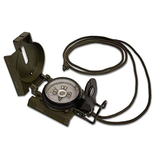 Coopers Bay Scout Lensatic Compass - Lensatic Military Style Sighting Compass with Case and Neck Lanyard - Phosphorescent Glow in The Dark Compass