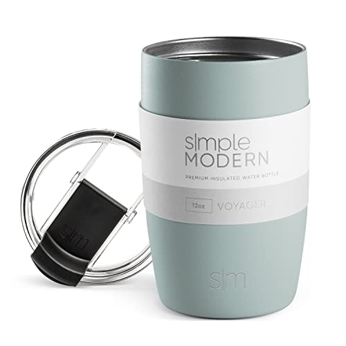 Simple Modern Travel Coffee Mug Tumbler with Flip Lid | Reusable Insulated Stainless Steel Cold Brew Iced Coffee Cup Thermos | Gifts for Women Men Him Her | Voyager Collection | 12oz | Sea Glass Sage
