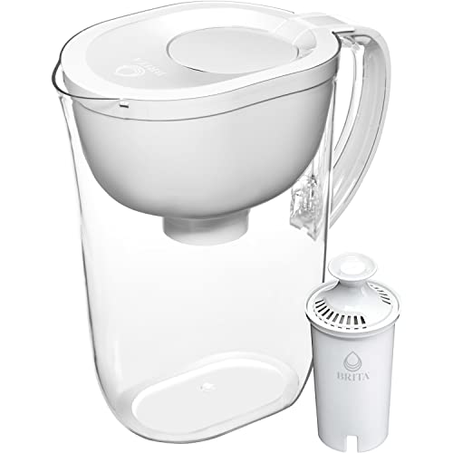 Brita Large Water Filter Pitcher for Tap and Drinking Water with 1 Standard Filter, Lasts 2 Months, 10-Cup Capacity, BPA Free, White (Design May Vary)