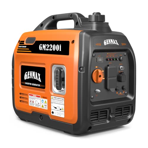 GENMAX Portable Inverter Generator，2200W ultra-quiet gas engine, EPA Compliant, Eco-Mode Feature, Ultra Lightweight for Backup Home Use & Camping (GM2200i)
