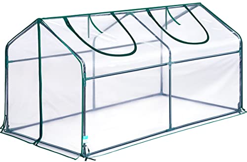 Quictent Portable Mini Cloche Greenhouse w/ Elevated Bottom, Reinforced High Light Transmission Waterproof UV-Resistant Hot House for Indoor Outdoor, w/ 50 T-Shaped Plant Tag, 71' x 36' x 36' (Clear)