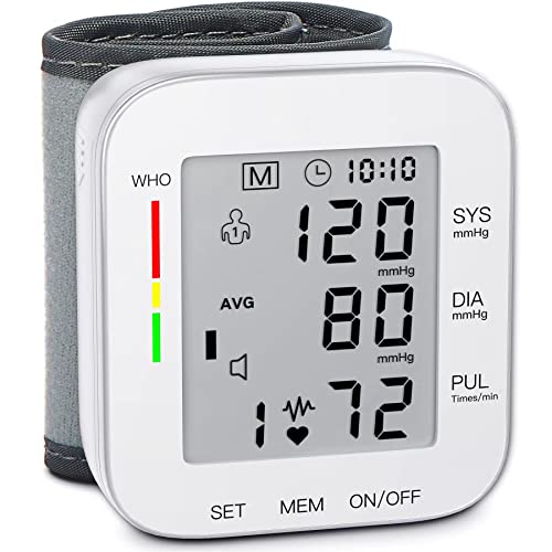 MMIZOO Wrist Blood Pressure Monitor Bp Monitor Large LCD Display Blood Pressure Machine Adjustable Wrist Cuff 5.31-7.68inch Automatic 99x2 Sets Memory with Carrying Case for Home Use (W1681)