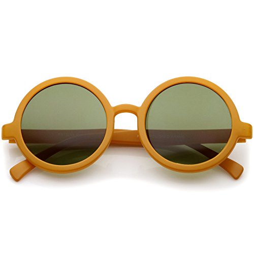 Trendy Round Retro Sunglasses for Women, UV400 Vintage Horn Rimmed Neutral-Colored Lens 52mm (MatteOrange/Green)