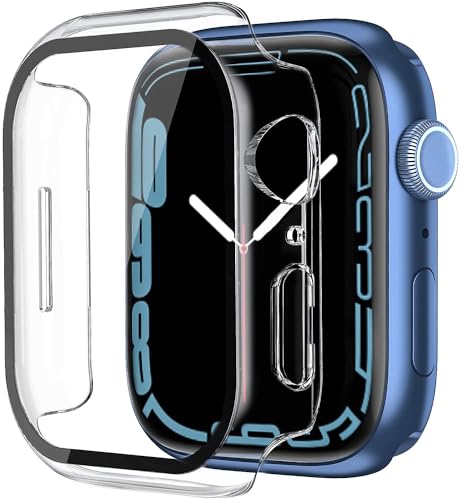 Smiling 2 Pack Case Built in Tempered Glass Screen Protector Compatible with Apple Watch Series 9 (2023)/Series 8 /Series 7 41mm, Hard PC Case Overall Protective Cover- Transparent
