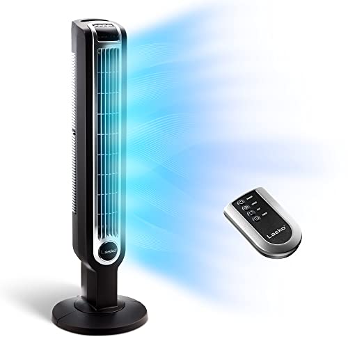 Lasko Oscillating Tower Fan, 3 Quiet Speeds, Timer, Remote Control, for Bedroom, Kitchen, Office, 36', Black, 2511