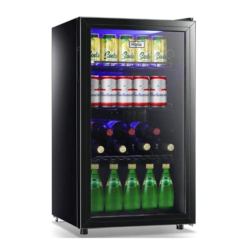 WANAI 120-Can Beverage Cooler and Refrigerator, Small Mini Fridge for Home, Office or Bar with Glass Door and Adjustable Removable Shelves，Perfect for Soda Beer or Wine, Stainless Steel, 3.5 Cu.Ft.