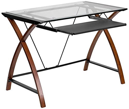 Flash Furniture Glass Computer Desk with Pull-Out Keyboard Tray and Crisscross Frame