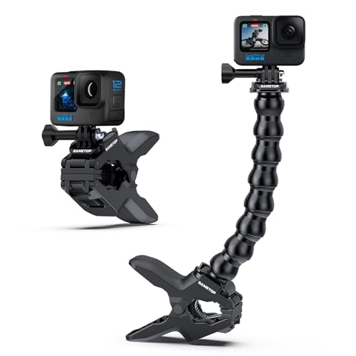 Sametop Jaws Flex Clamp Mount with Adjustable Gooseneck Compatible with GoPro Hero 12, 11, 10, 9, 8, 7, 6, 5, 4, Session, 3+, 3, 2, 1, Max, Hero (2018), Fusion, DJI Osmo Action Cameras